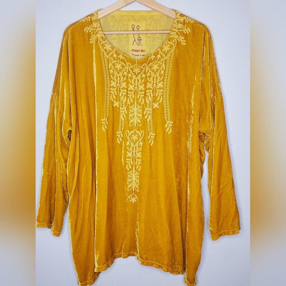 Johnny Was Velvet Gold Embroidered Top